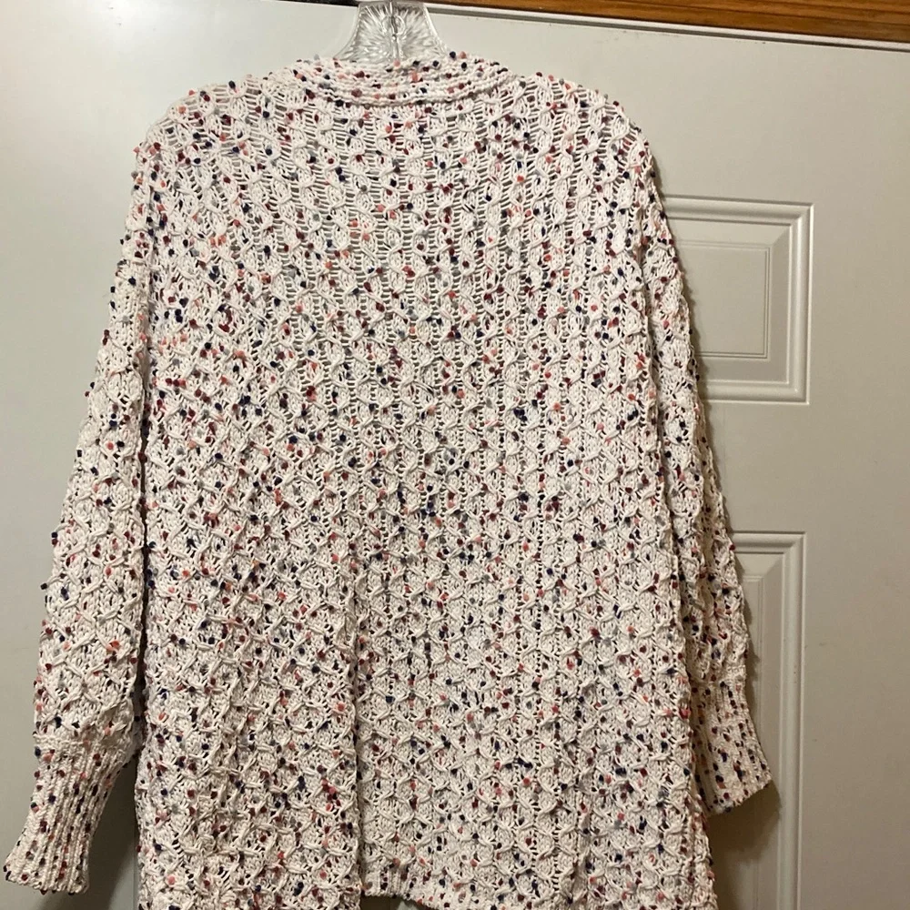 miami Cream Open Knit Cardigan with Red, Navy,‎ and Pink Specks XS